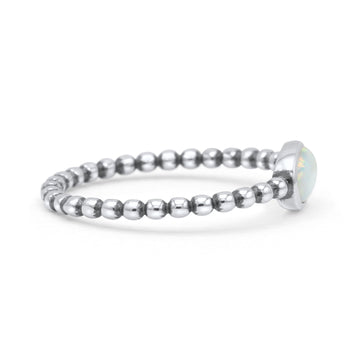 Beaded Oxidized Thumb Ring Oval Statement Fashion Ring Band Lab Created White Opal 925 Sterling Silver